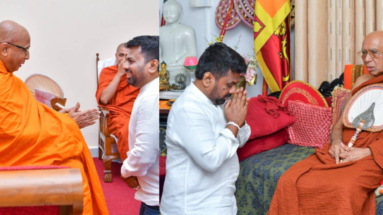 ජනපති අනුර රාමඤ්ඤ සහ අමරපුර මහා නාහිමිවරු බැහැ දකී